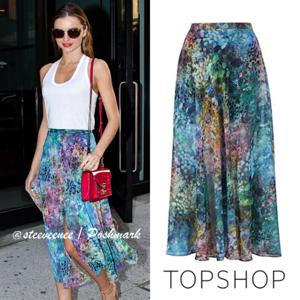 Topshop Blurry Watercolor Floral Maxi Skirt ASO Miranda Kerr